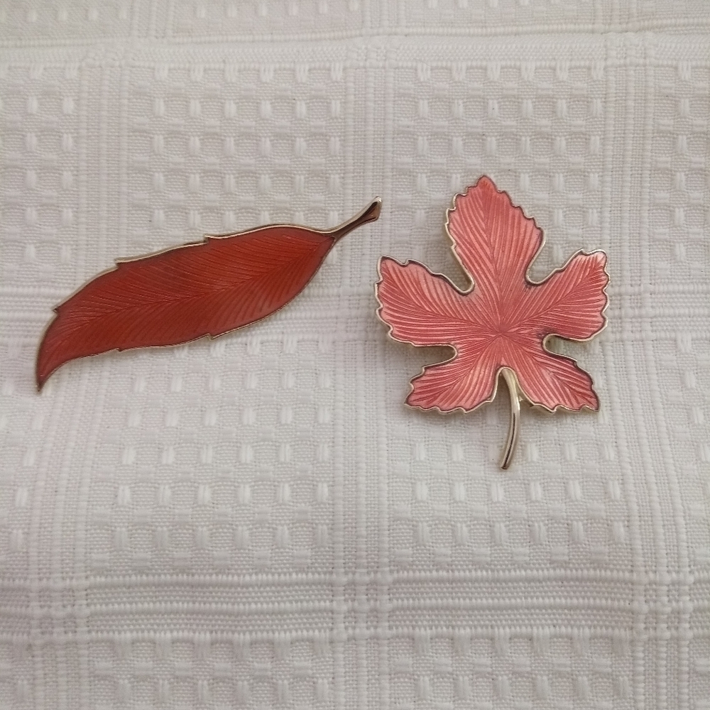 Coral/pink Gold Leaf Pin/Brooches